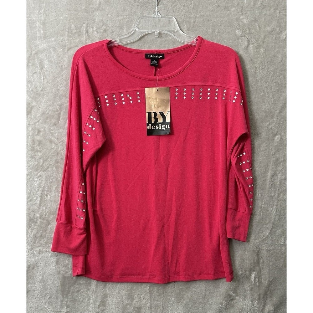 By Design Top Womens Small Bright Rose Embellished Pullover Shirt Casual NWT